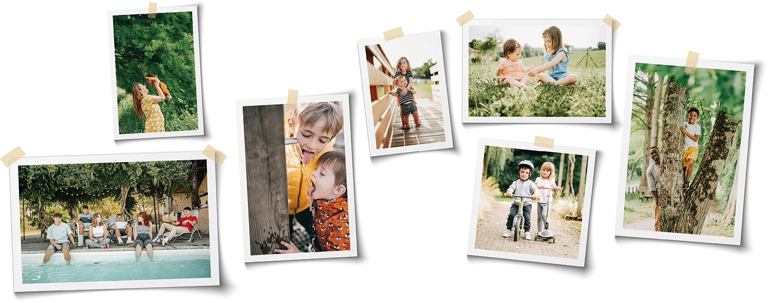 Un groupe de photos de vacances accrochées au mur.