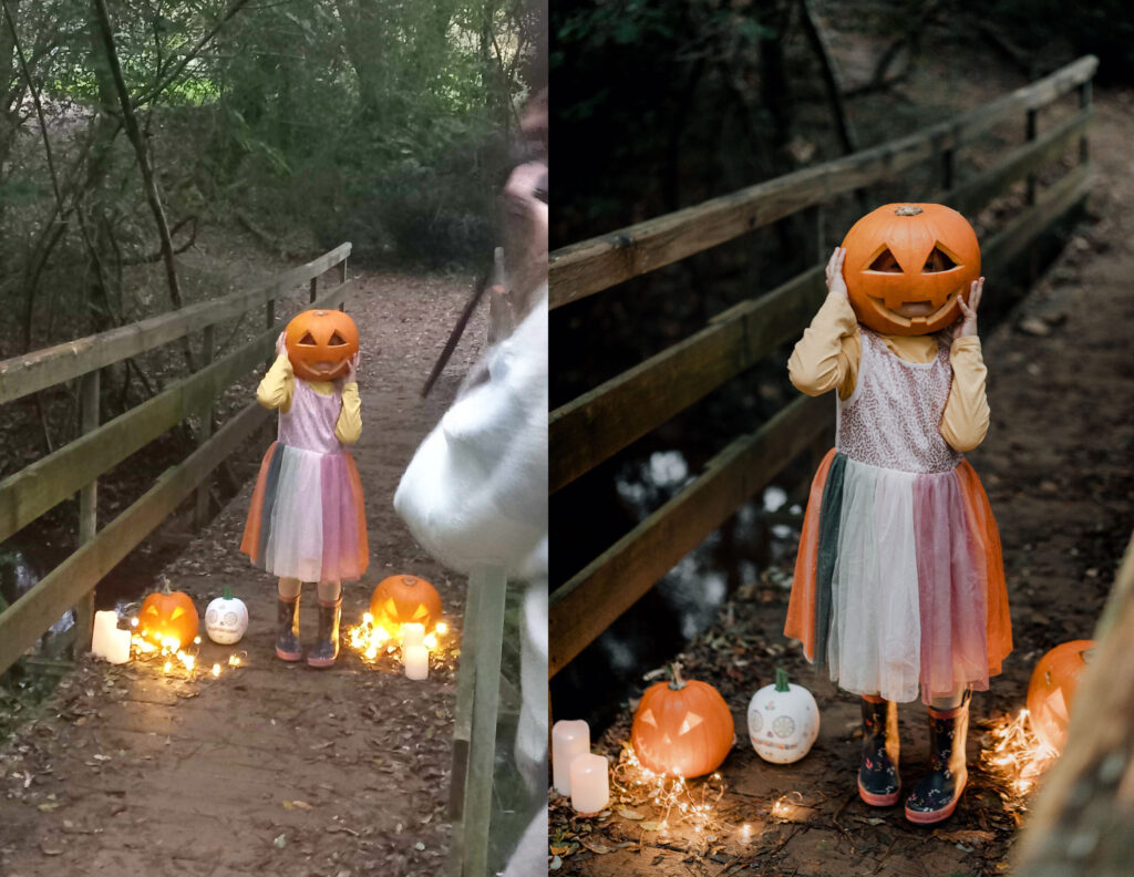 il y a deux photos qui montrent les coulisses et le résultat d'un shooting photo d'halloween