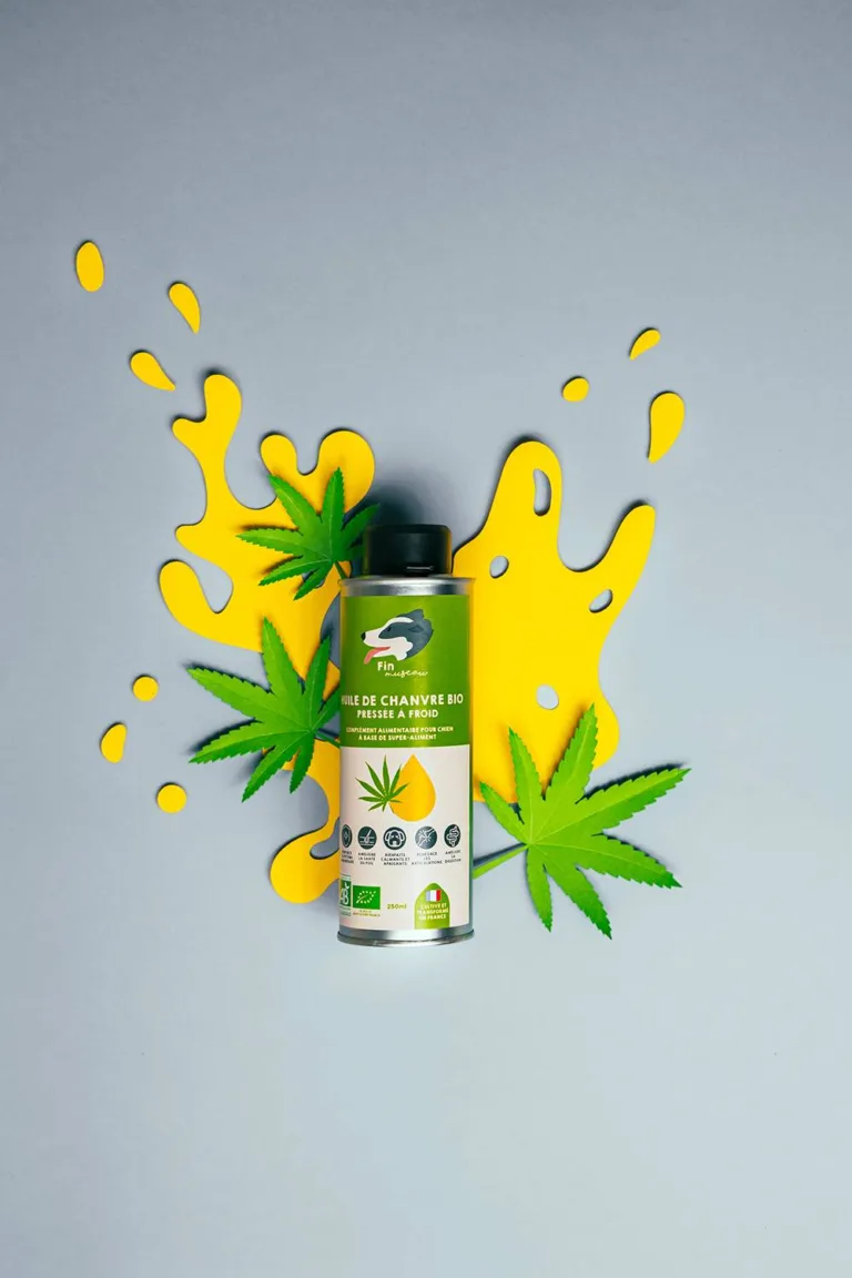 Une bouteille d'huile de CBD avec un packchot sur fond gris.