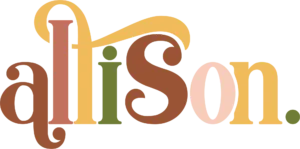 Le prénom " allison. " s'écrit dans une typo joyeuse aux couleurs douces, créant une ambiance festive et tendre, idéale en famille.